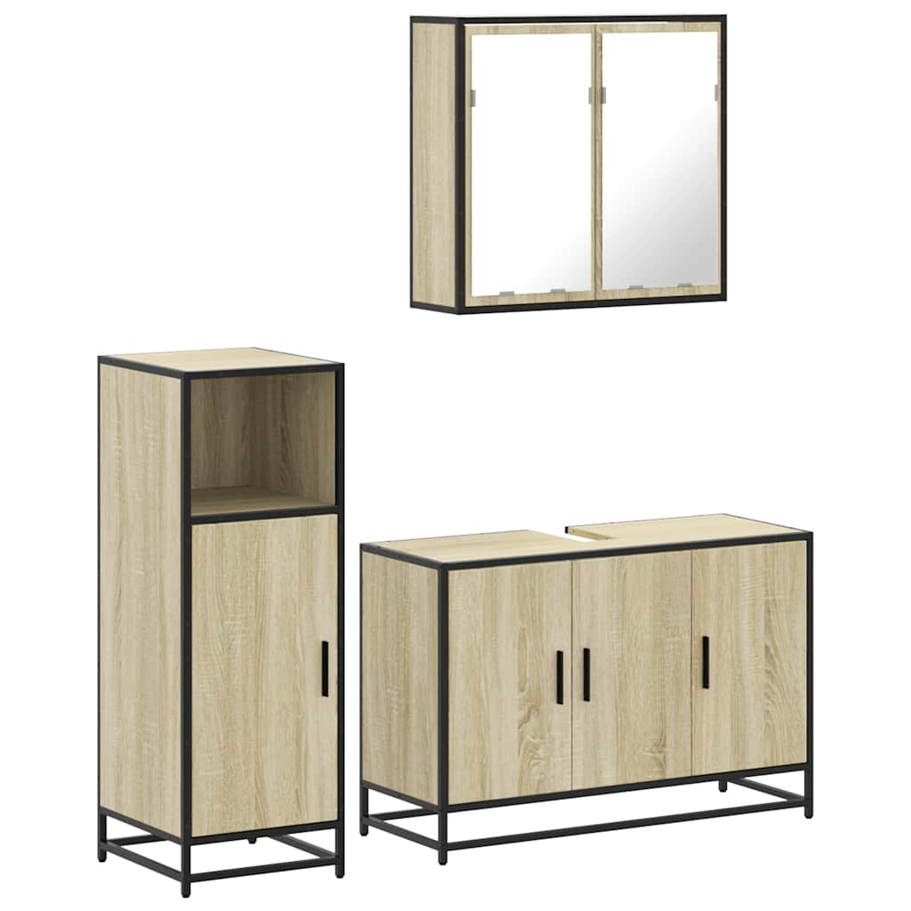 3 Piece Bathroom Furniture Set Sonoma Oak Engineered Wood