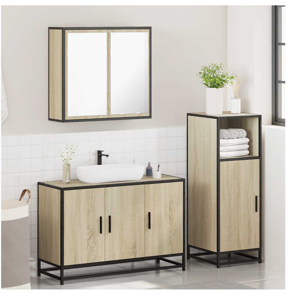 3 Piece Bathroom Furniture Set Sonoma Oak Engineered Wood