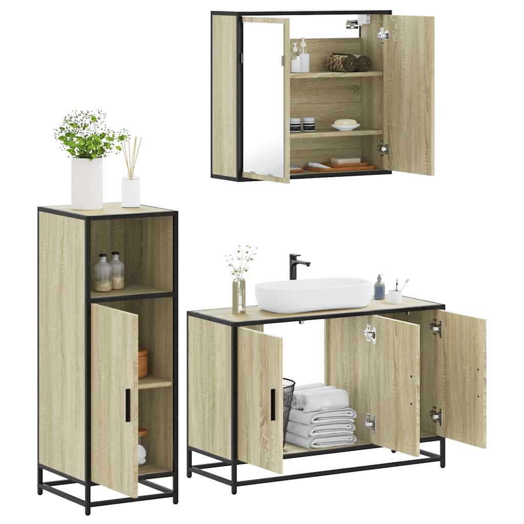 3 Piece Bathroom Furniture Set Sonoma Oak Engineered Wood