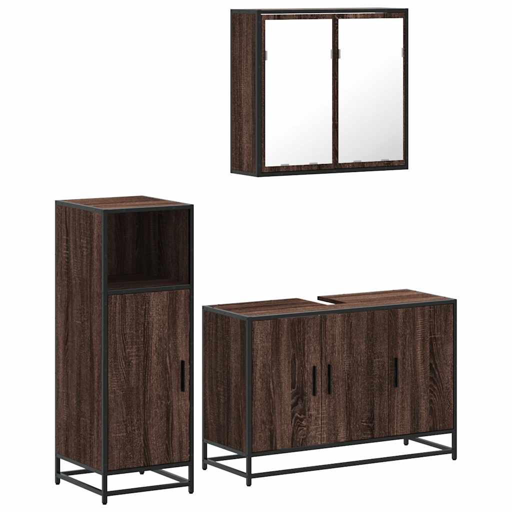 3 Piece Bathroom Furniture Set Brown Oak Engineered Wood