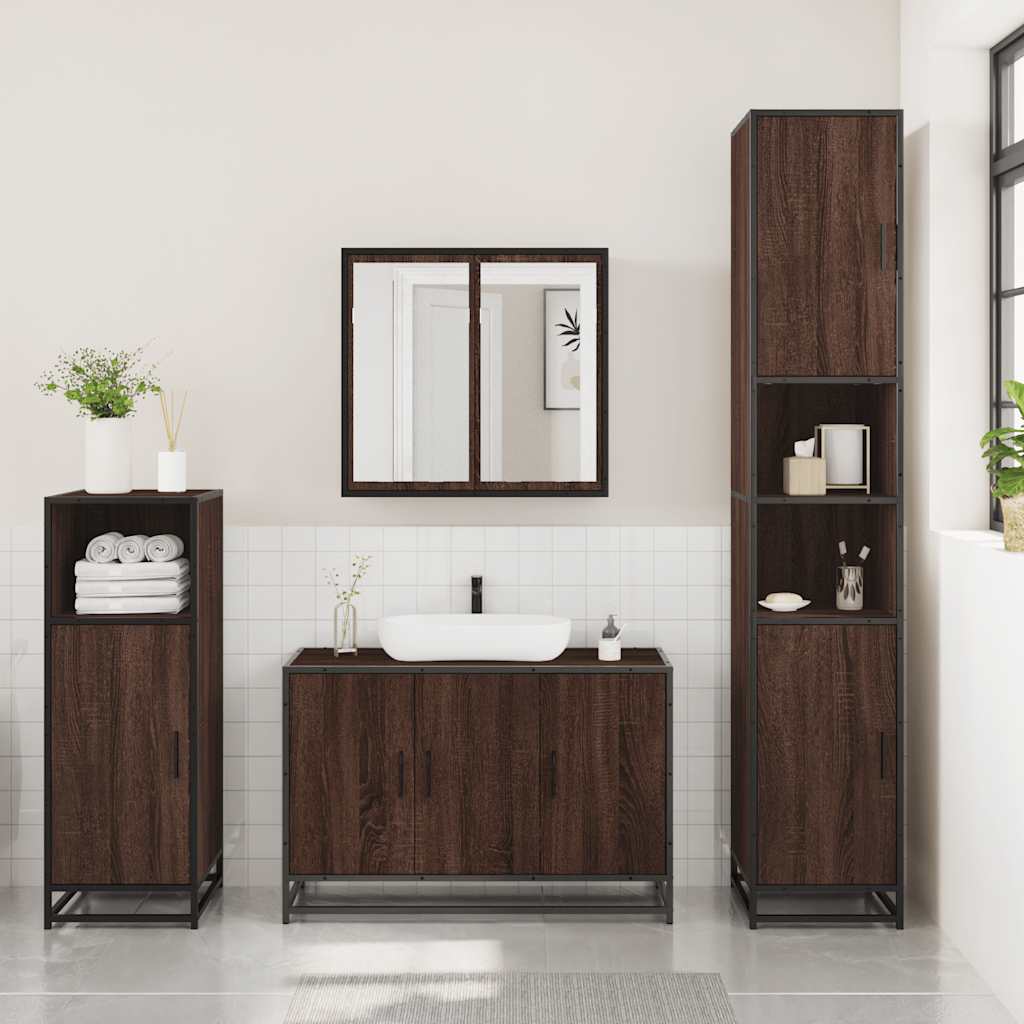 3 Piece Bathroom Furniture Set Brown Oak Engineered Wood