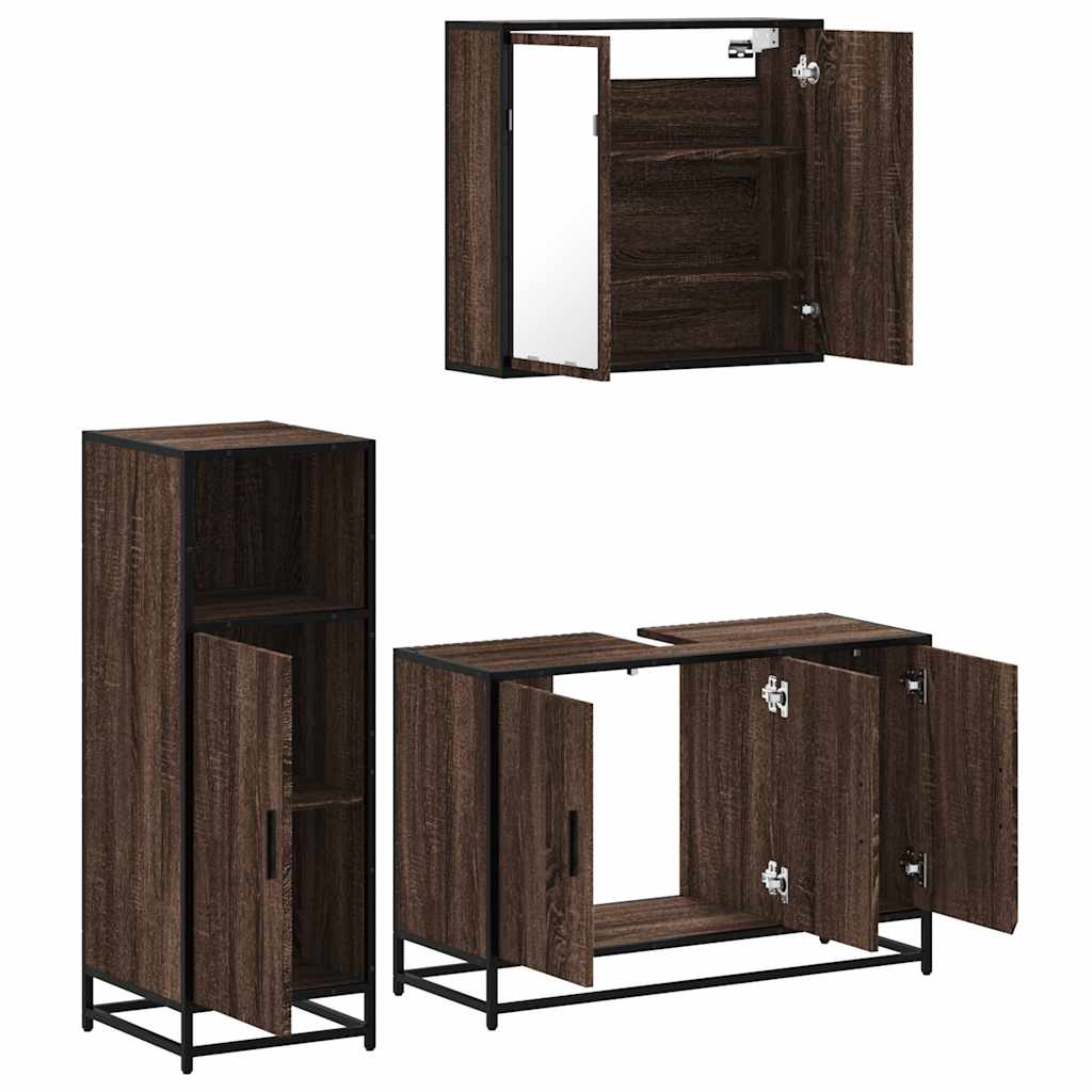 3 Piece Bathroom Furniture Set Brown Oak Engineered Wood