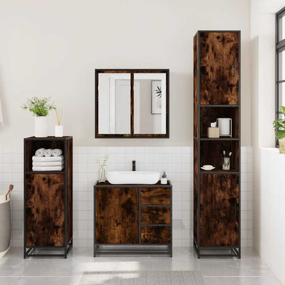 3 Piece Bathroom Furniture Set Smoked Oak Engineered Wood