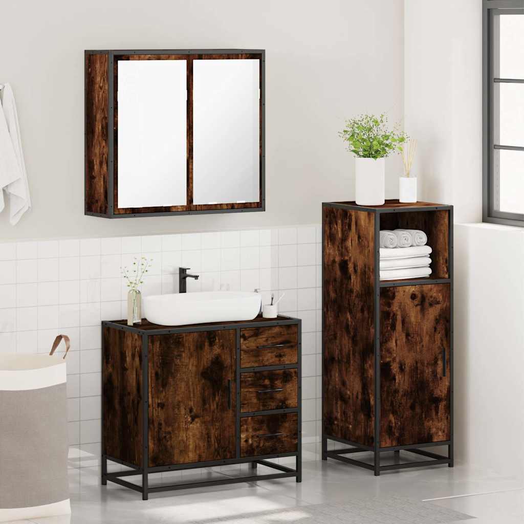 3 Piece Bathroom Furniture Set Smoked Oak Engineered Wood