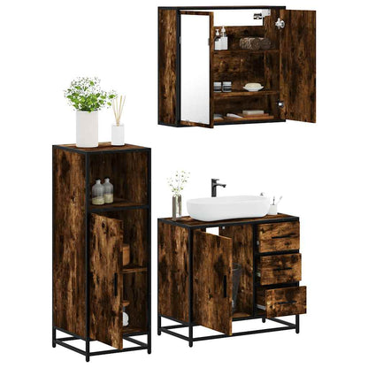 3 Piece Bathroom Furniture Set Smoked Oak Engineered Wood