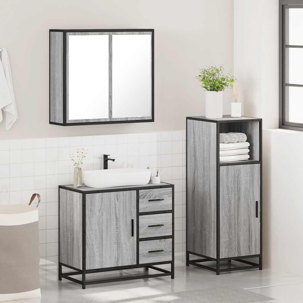 3 Piece Bathroom Furniture Set Grey Sonoma Engineered Wood