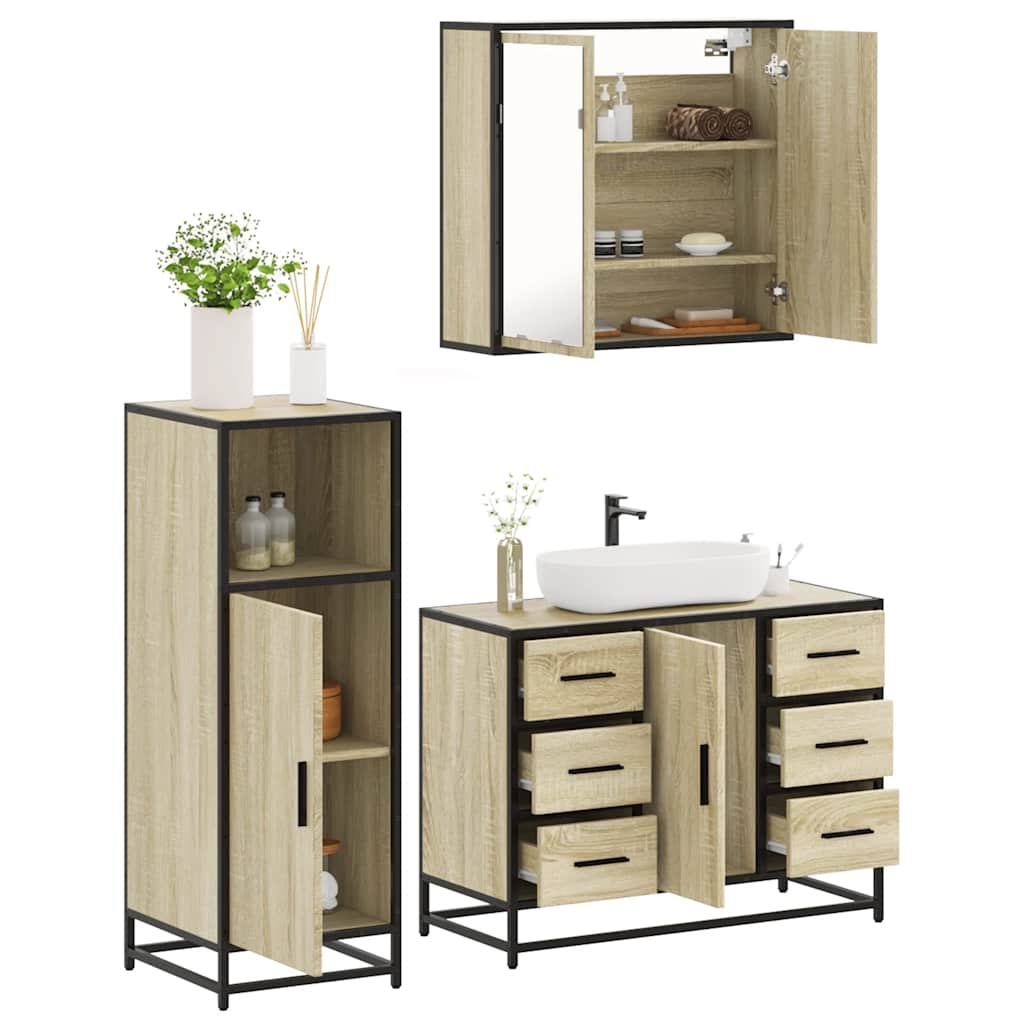 3 Piece Bathroom Furniture Set Sonoma Oak Engineered Wood