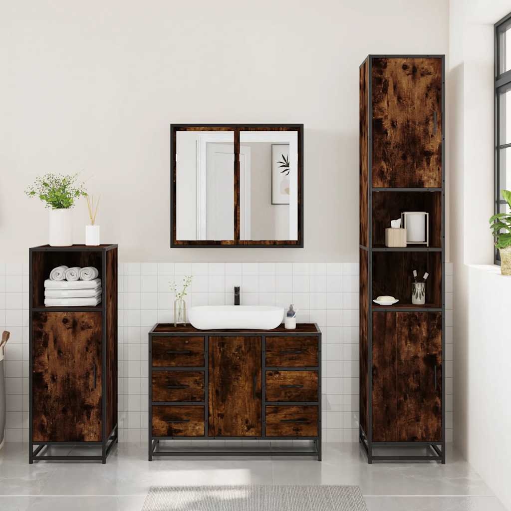 3 Piece Bathroom Furniture Set Smoked Oak Engineered Wood