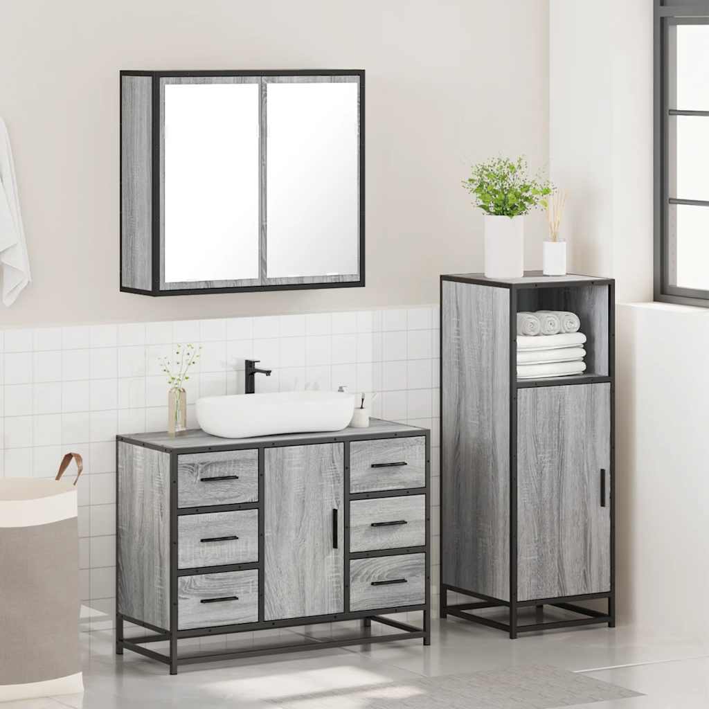 3 Piece Bathroom Furniture Set Grey Sonoma Engineered Wood