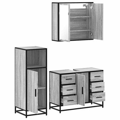 3 Piece Bathroom Furniture Set Grey Sonoma Engineered Wood