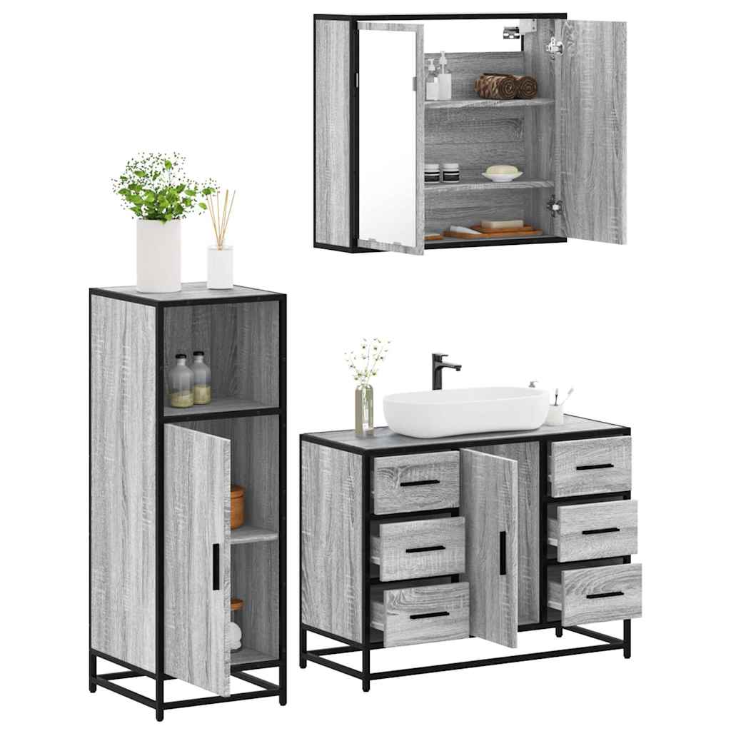 3 Piece Bathroom Furniture Set Grey Sonoma Engineered Wood