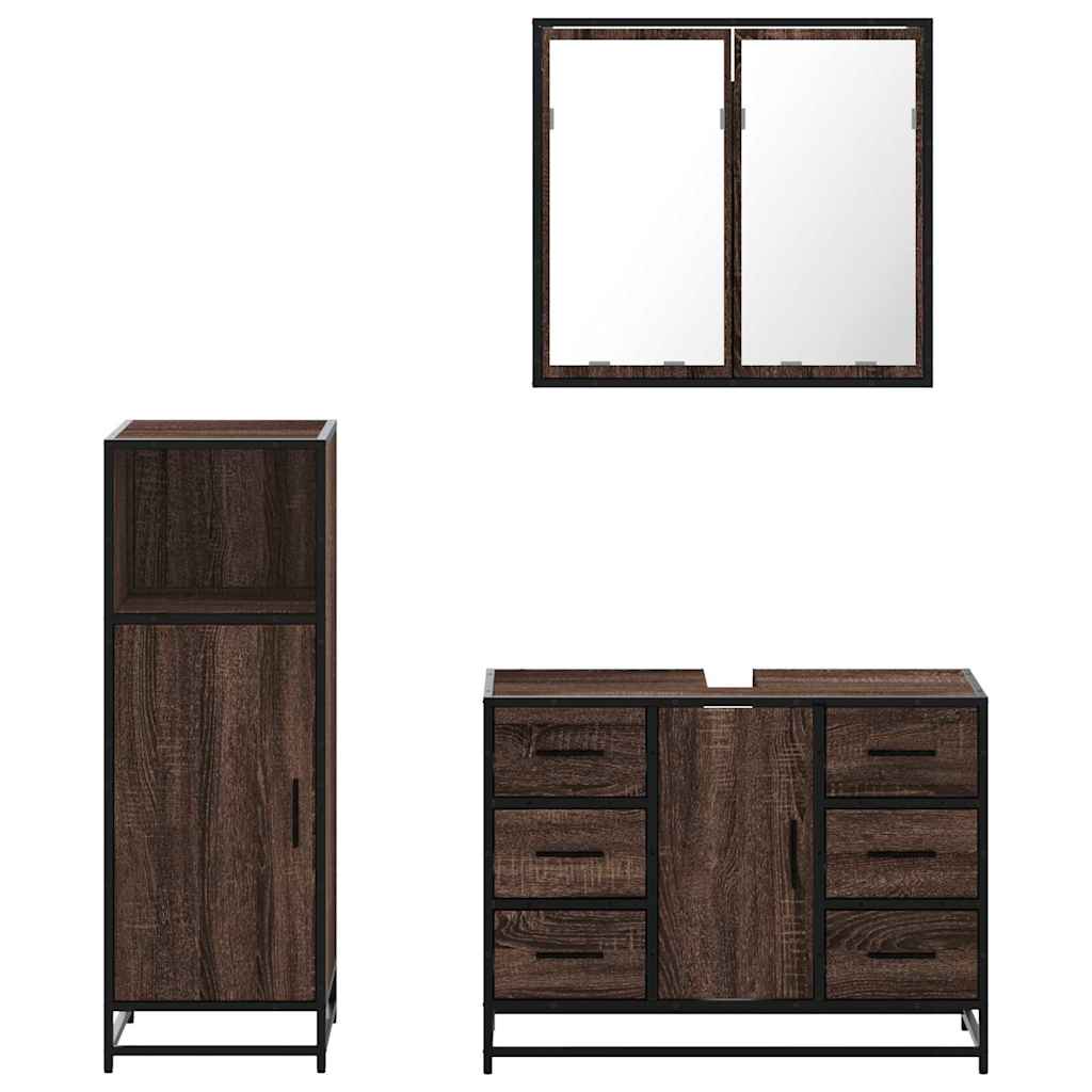 3 Piece Bathroom Furniture Set Brown Oak Engineered Wood