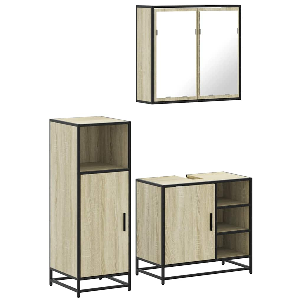 3 Piece Bathroom Furniture Set Sonoma Oak Engineered Wood