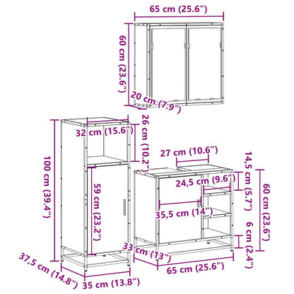 3 Piece Bathroom Furniture Set Sonoma Oak Engineered Wood