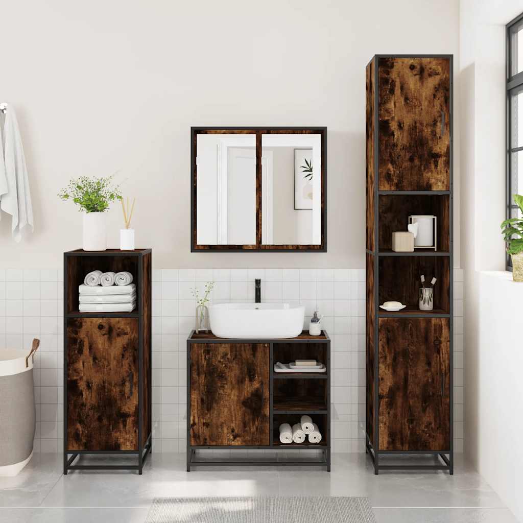 3 Piece Bathroom Furniture Set Smoked Oak Engineered Wood