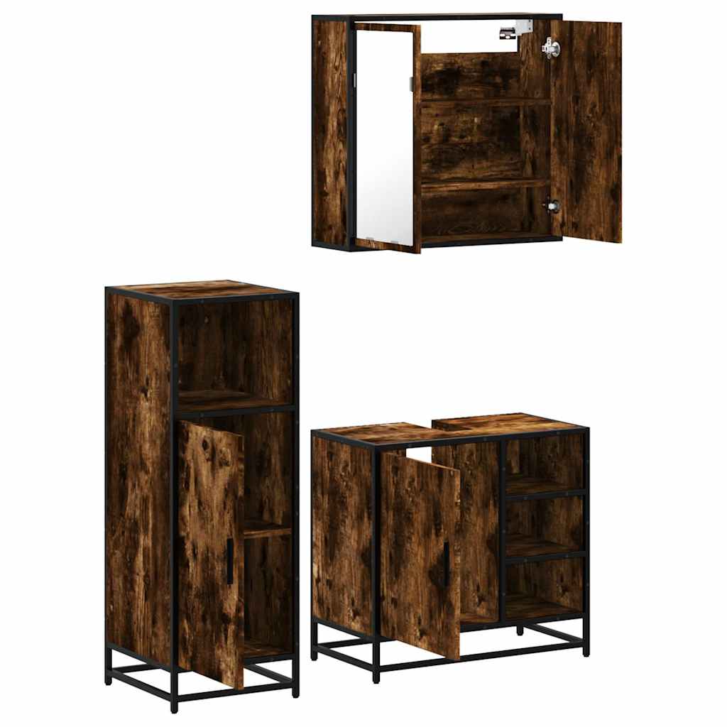 3 Piece Bathroom Furniture Set Smoked Oak Engineered Wood