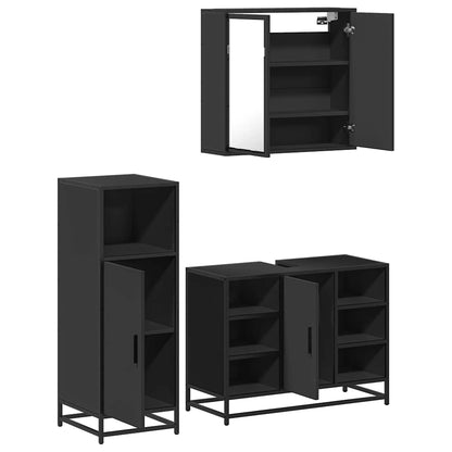 3 Piece Bathroom Furniture Set Black Engineered Wood