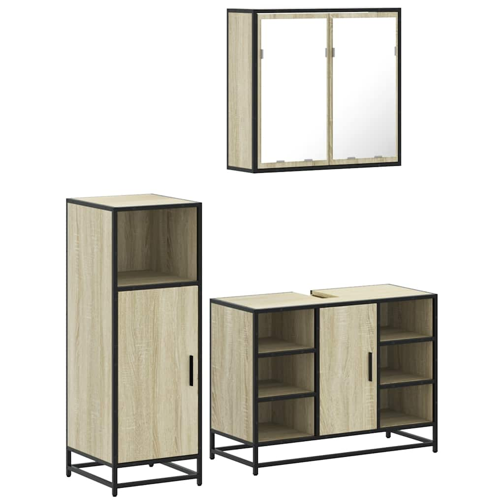 3 Piece Bathroom Furniture Set Sonoma Oak Engineered Wood