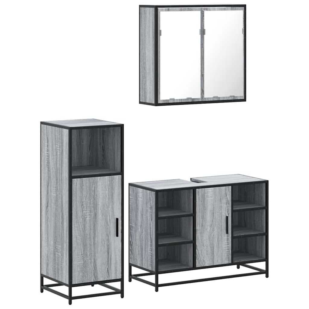 3 Piece Bathroom Furniture Set Grey Sonoma Engineered Wood