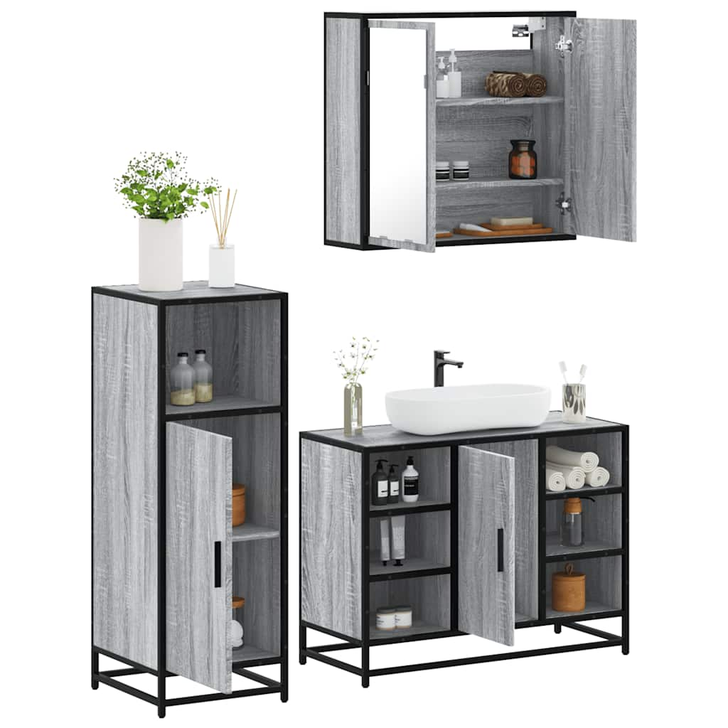 3 Piece Bathroom Furniture Set Grey Sonoma Engineered Wood