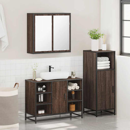 3 Piece Bathroom Furniture Set Brown Oak Engineered Wood