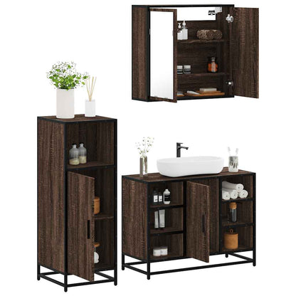 3 Piece Bathroom Furniture Set Brown Oak Engineered Wood