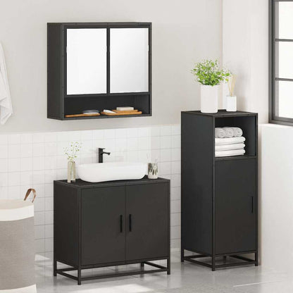 3 Piece Bathroom Furniture Set Black Engineered Wood