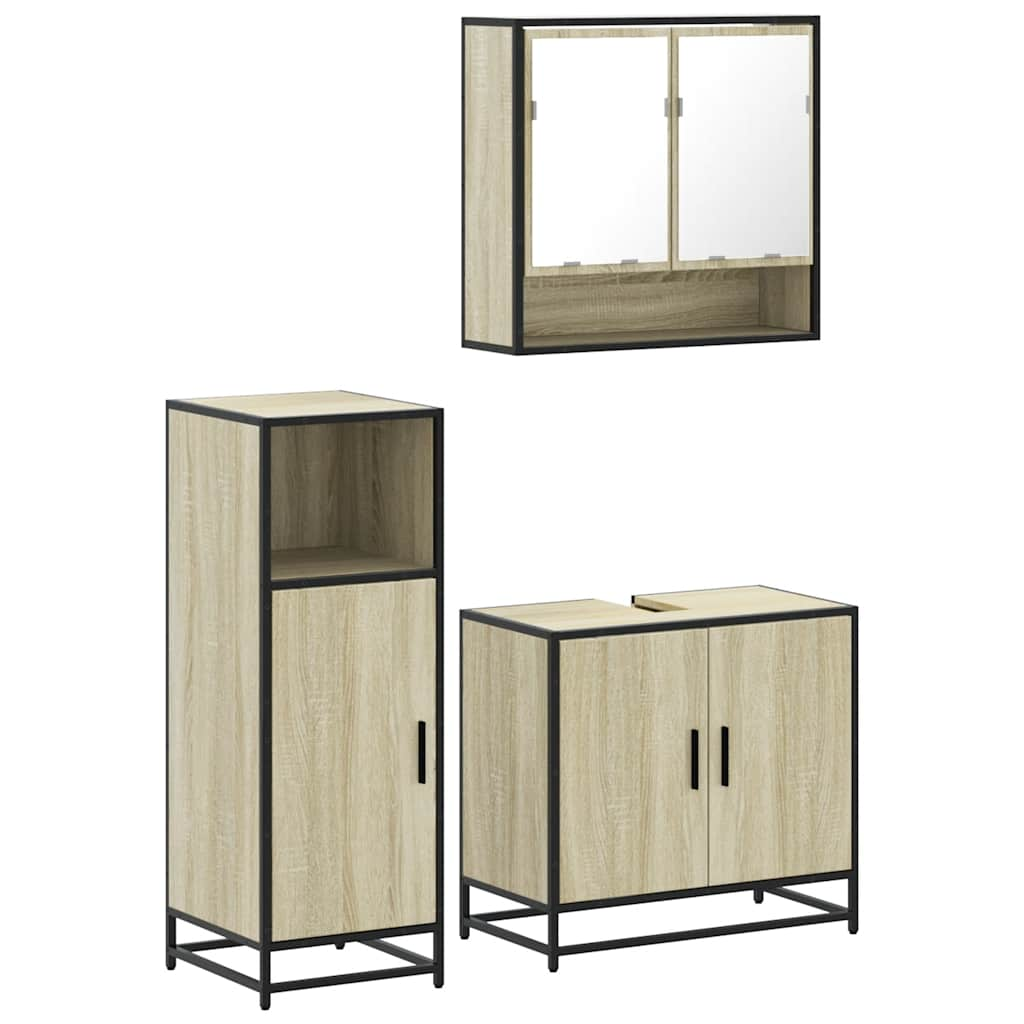 3 Piece Bathroom Furniture Set Sonoma Oak Engineered Wood