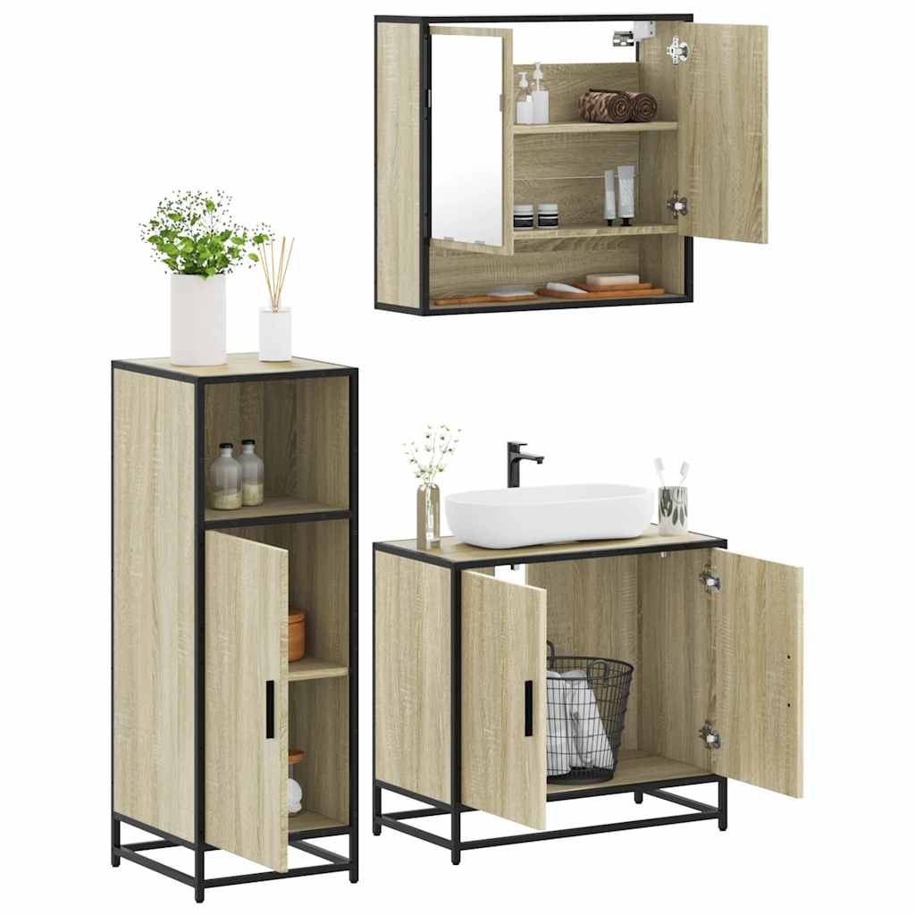 3 Piece Bathroom Furniture Set Sonoma Oak Engineered Wood