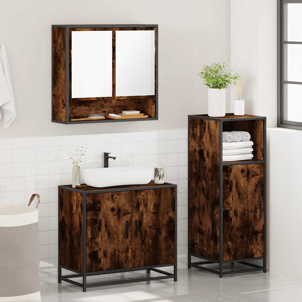 3 Piece Bathroom Furniture Set Smoked Oak Engineered Wood