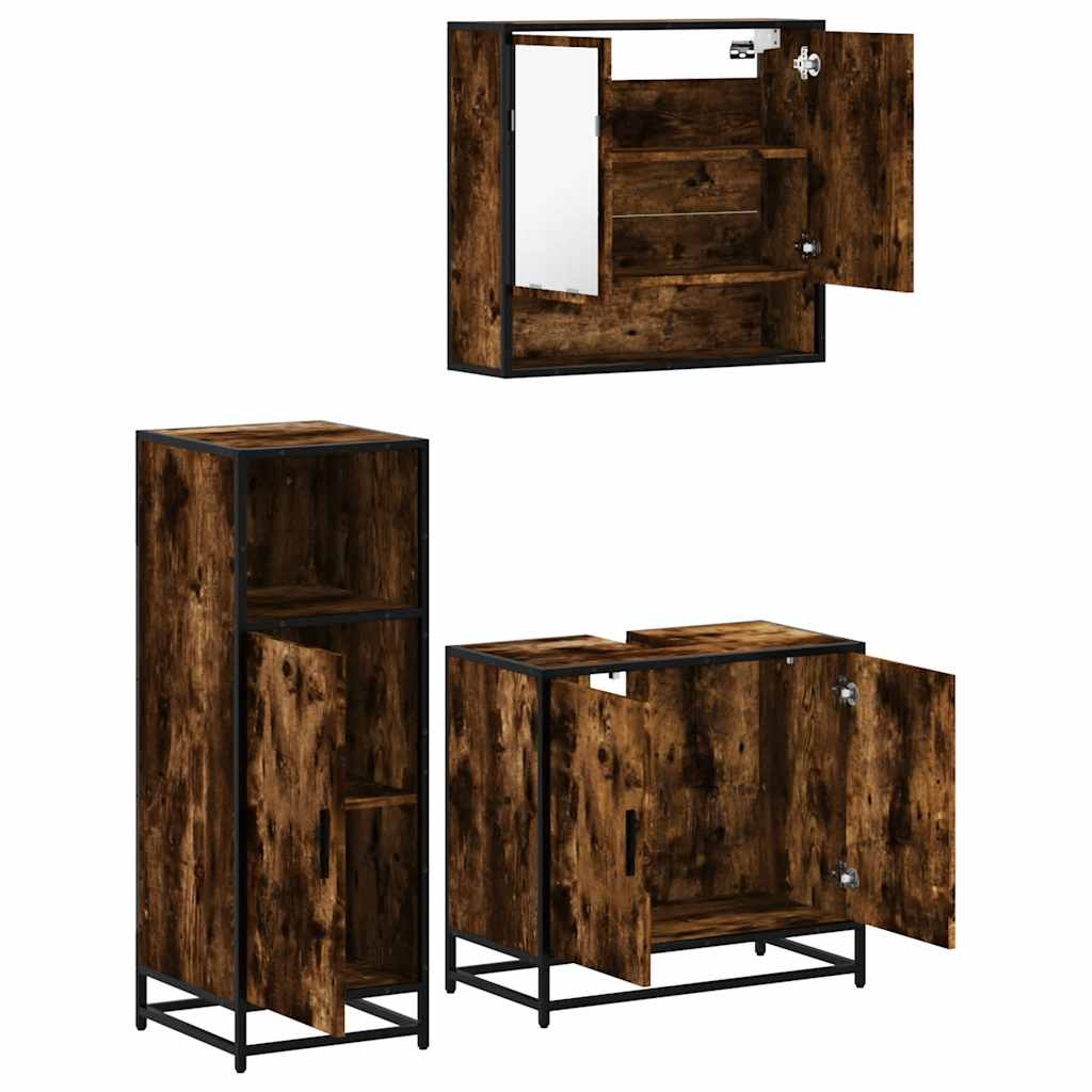 3 Piece Bathroom Furniture Set Smoked Oak Engineered Wood