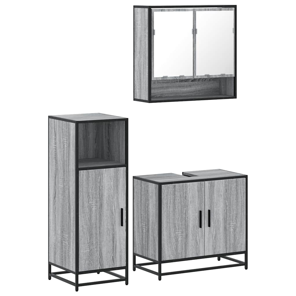 3 Piece Bathroom Furniture Set Grey Sonoma Engineered Wood