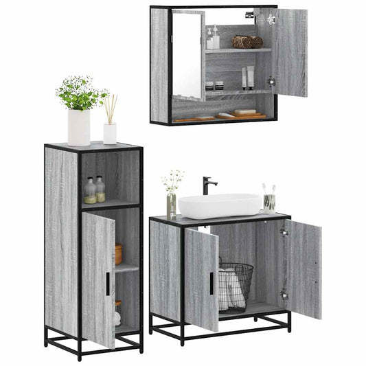 3 Piece Bathroom Furniture Set Grey Sonoma Engineered Wood