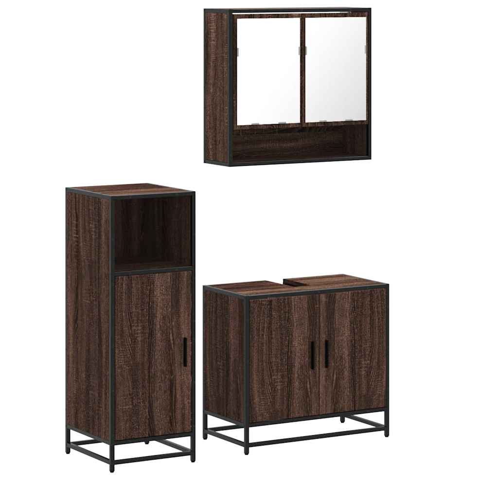 3 Piece Bathroom Furniture Set Brown Oak Engineered Wood