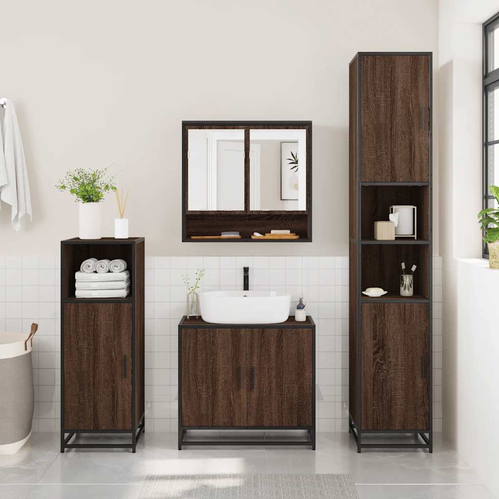 3 Piece Bathroom Furniture Set Brown Oak Engineered Wood