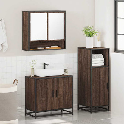 3 Piece Bathroom Furniture Set Brown Oak Engineered Wood