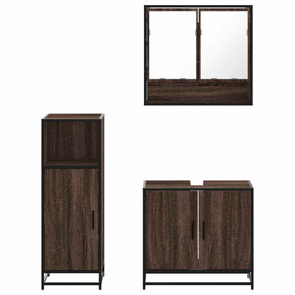 3 Piece Bathroom Furniture Set Brown Oak Engineered Wood