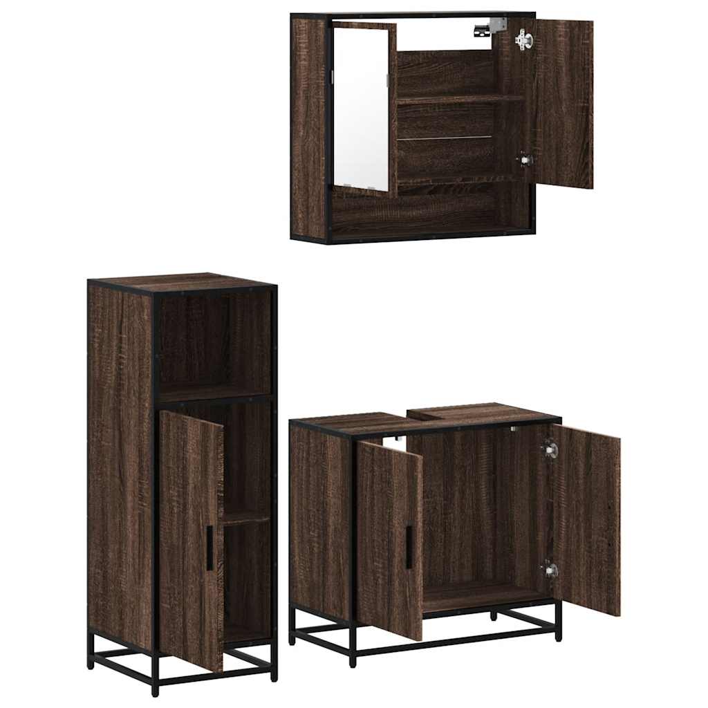 3 Piece Bathroom Furniture Set Brown Oak Engineered Wood