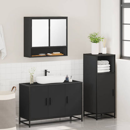 3 Piece Bathroom Furniture Set Black Engineered Wood