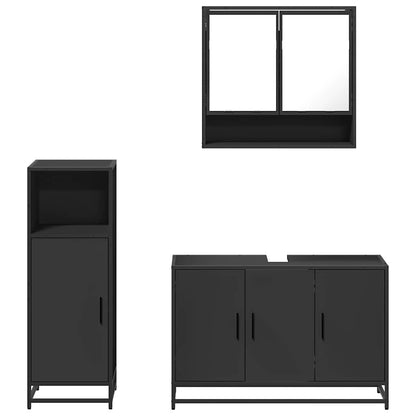 3 Piece Bathroom Furniture Set Black Engineered Wood