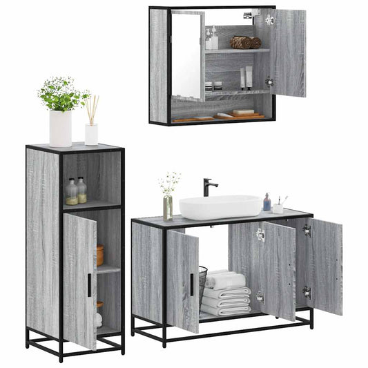 3 Piece Bathroom Furniture Set Grey Sonoma Engineered Wood