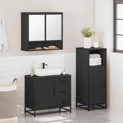 3 Piece Bathroom Furniture Set Black Engineered Wood