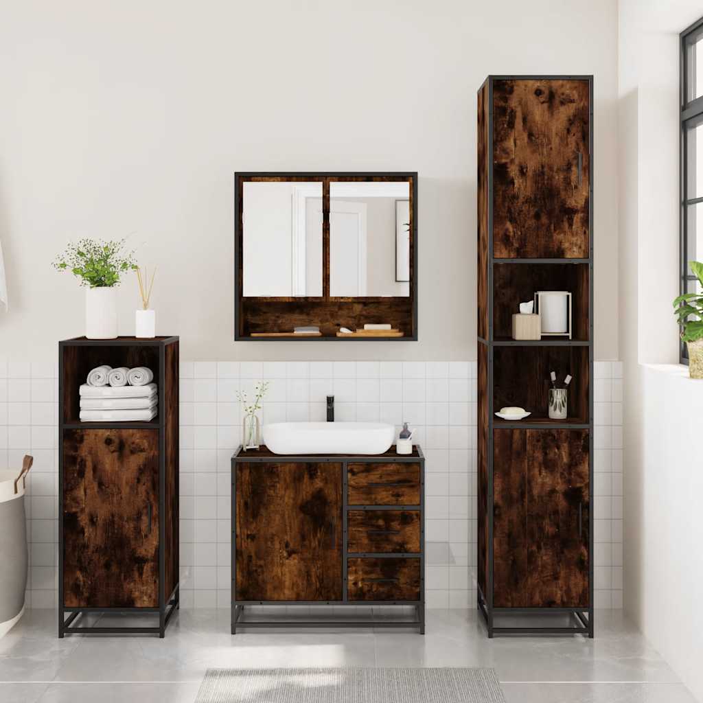 3 Piece Bathroom Furniture Set Smoked Oak Engineered Wood