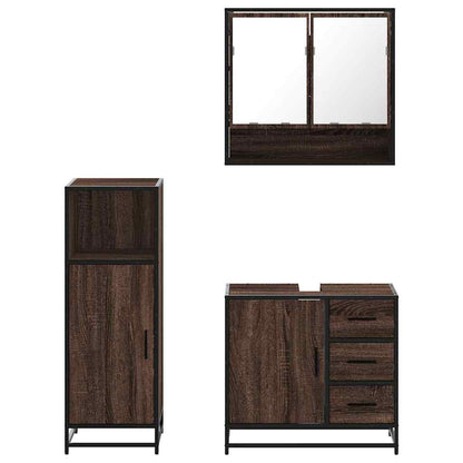 3 Piece Bathroom Furniture Set Brown Oak Engineered Wood