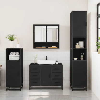 3 Piece Bathroom Furniture Set Black Engineered Wood