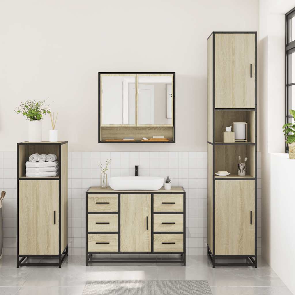 3 Piece Bathroom Furniture Set Sonoma Oak Engineered Wood