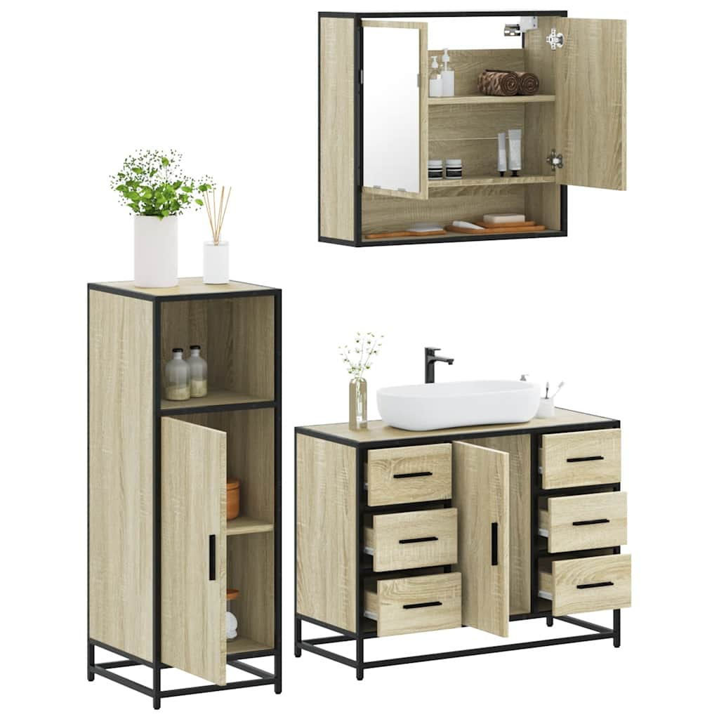 3 Piece Bathroom Furniture Set Sonoma Oak Engineered Wood