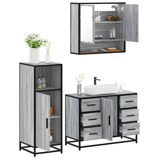 3 Piece Bathroom Furniture Set Grey Sonoma Engineered Wood