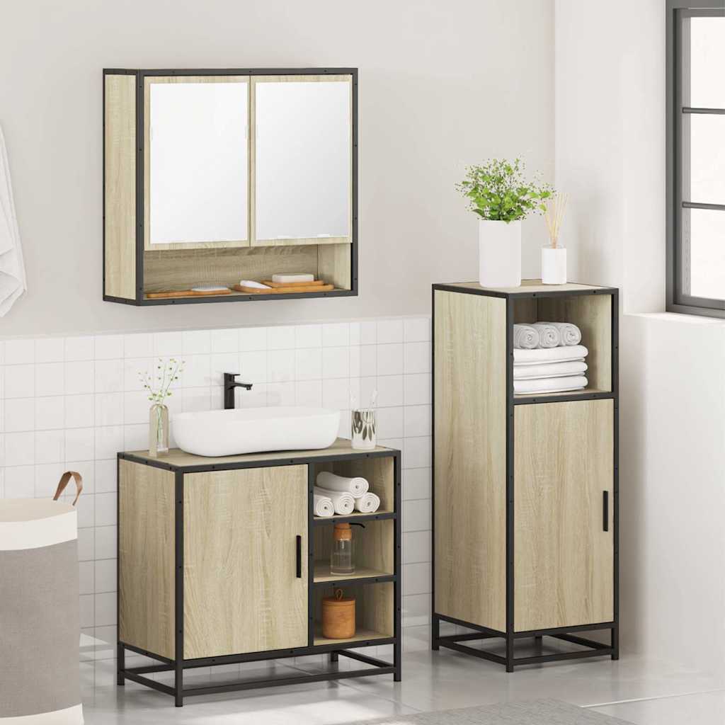 3 Piece Bathroom Furniture Set Sonoma Oak Engineered Wood