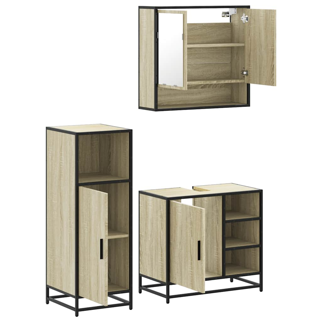 3 Piece Bathroom Furniture Set Sonoma Oak Engineered Wood